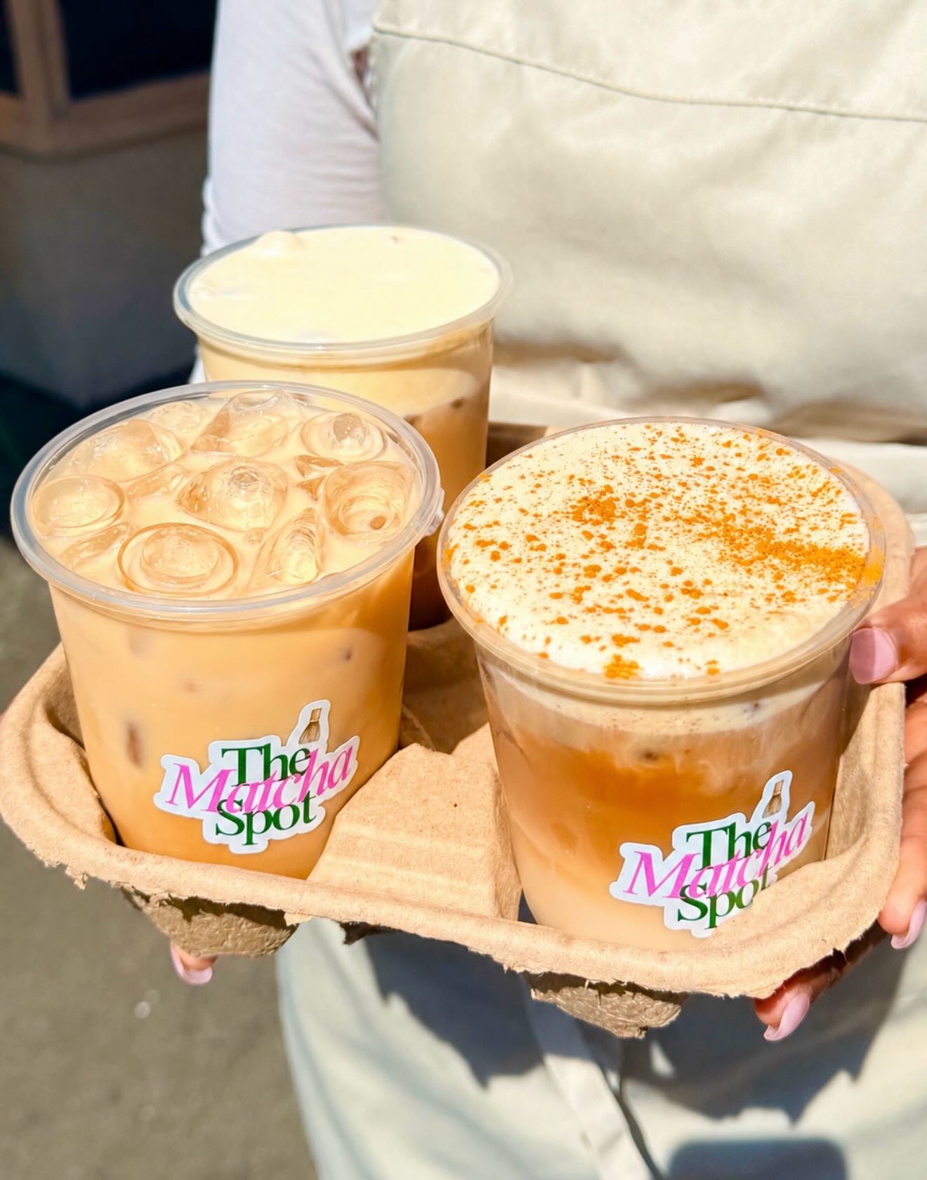 Tray of iced drinks served at The Matcha Spot Ecclesall Road